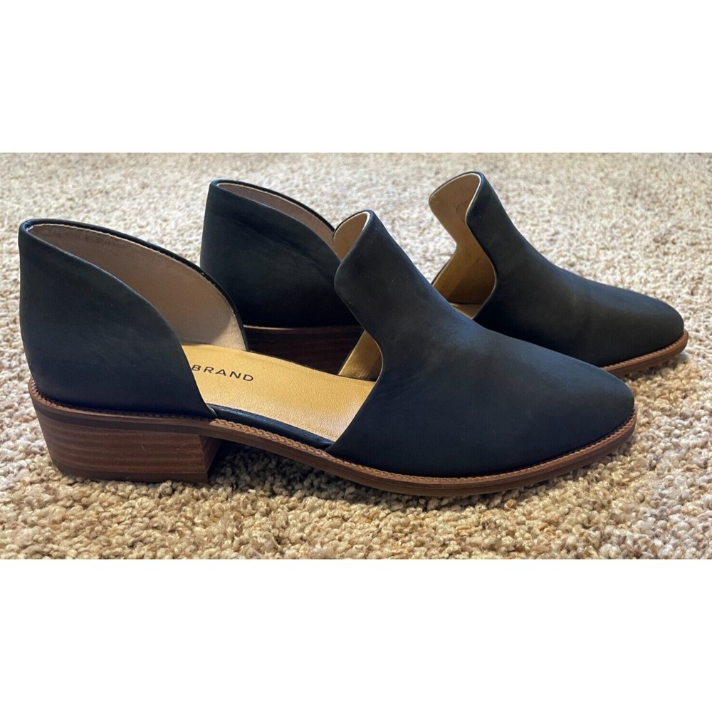 Lucky Brand Gennifa Flat Shoe Black slip on Size 10M Leather Block heel 481375